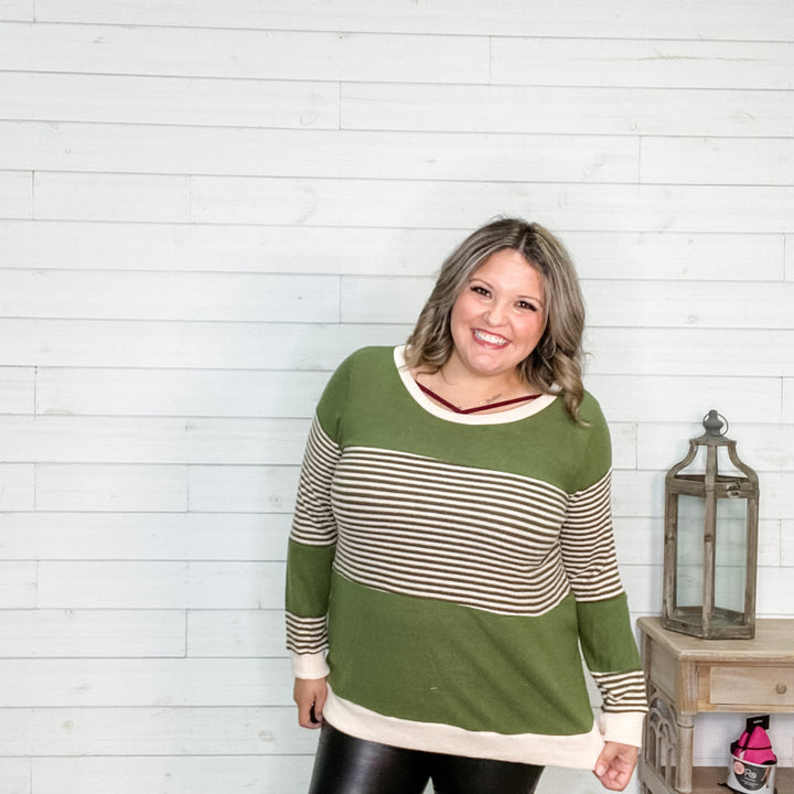"Parker" Long Sleeve Striped (Olive)