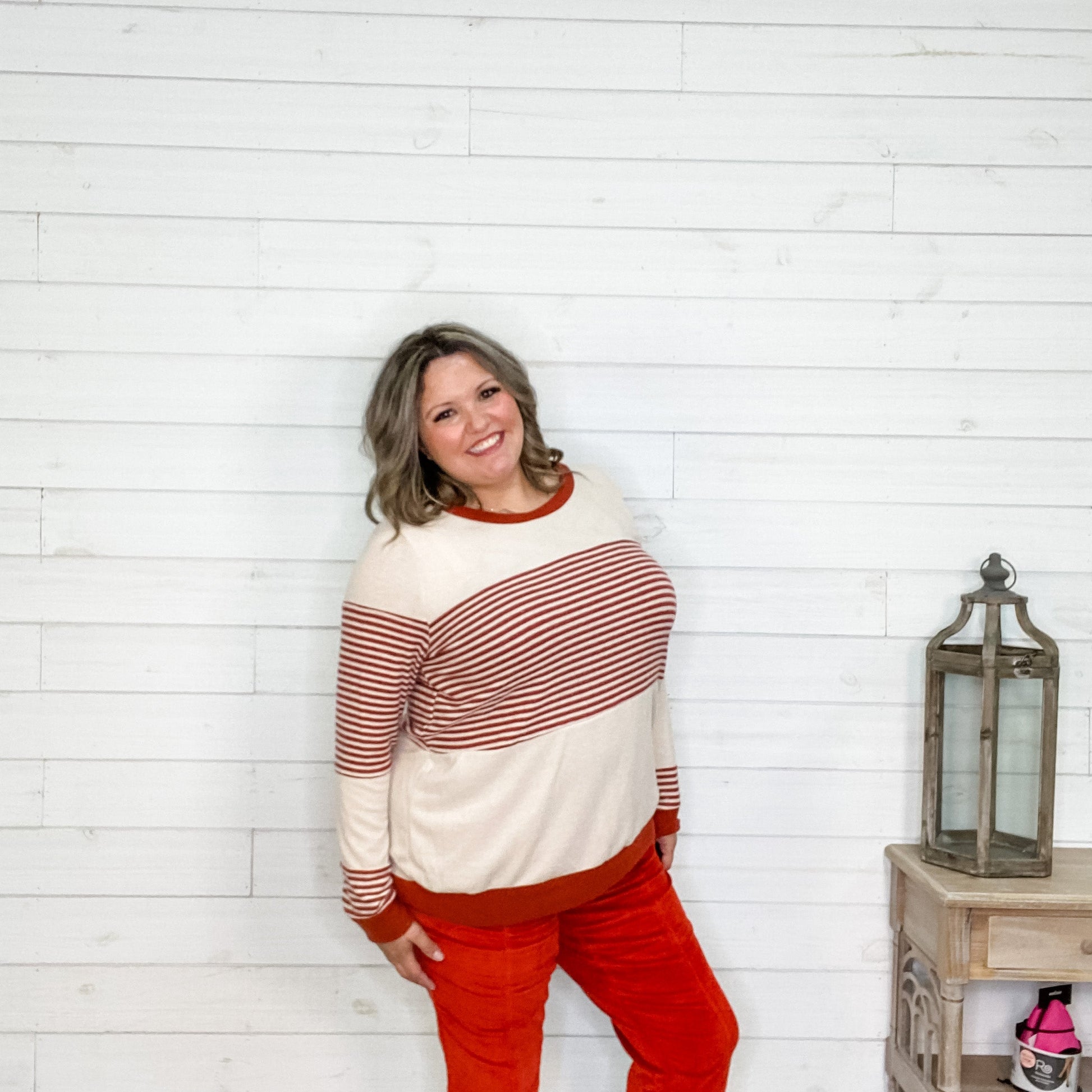 "Parker" Long Sleeve Striped (Rust)