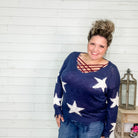 "Party All Night" Distressed Sweater (Navy)-Lola Monroe Boutique