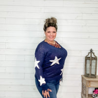 "Party All Night" Distressed Sweater (Navy)-Lola Monroe Boutique