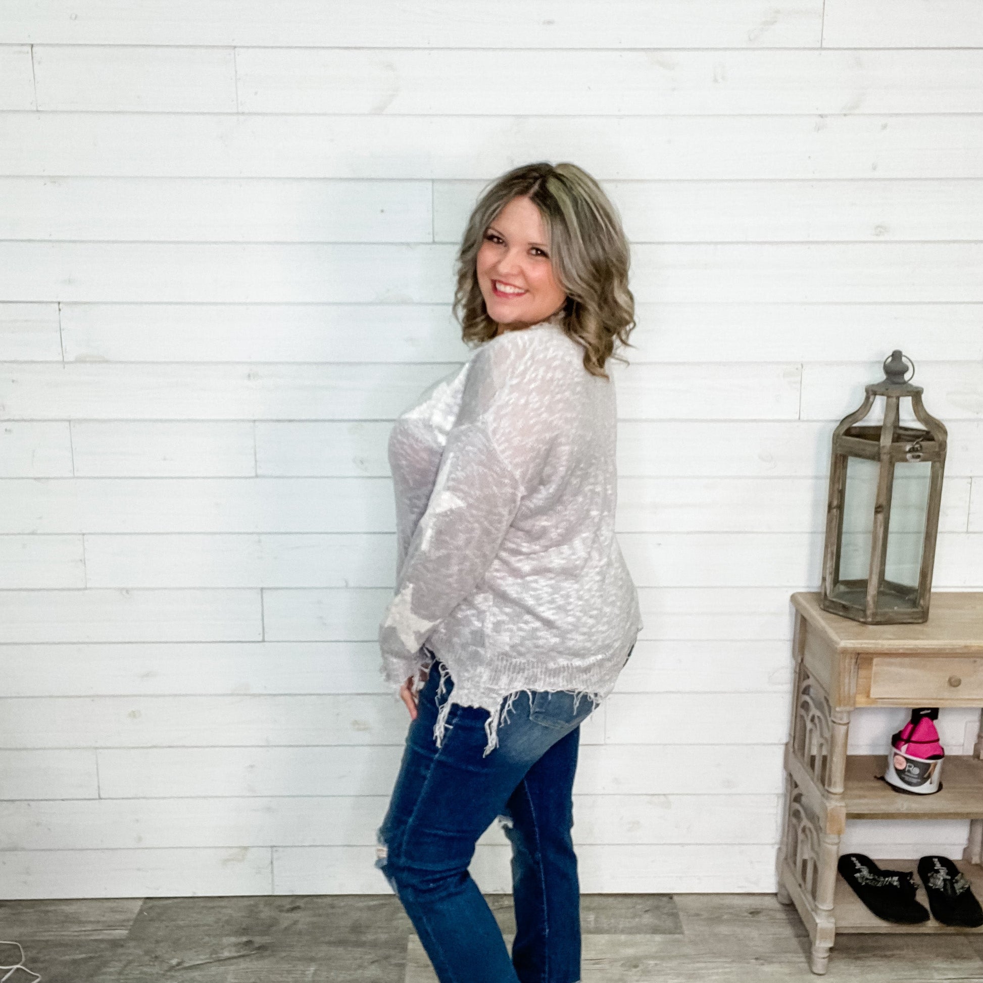 "Party All Night" Distressed Sweater (Silver)