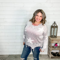 "Party All Night" Distressed Sweater (Silver)-Lola Monroe Boutique