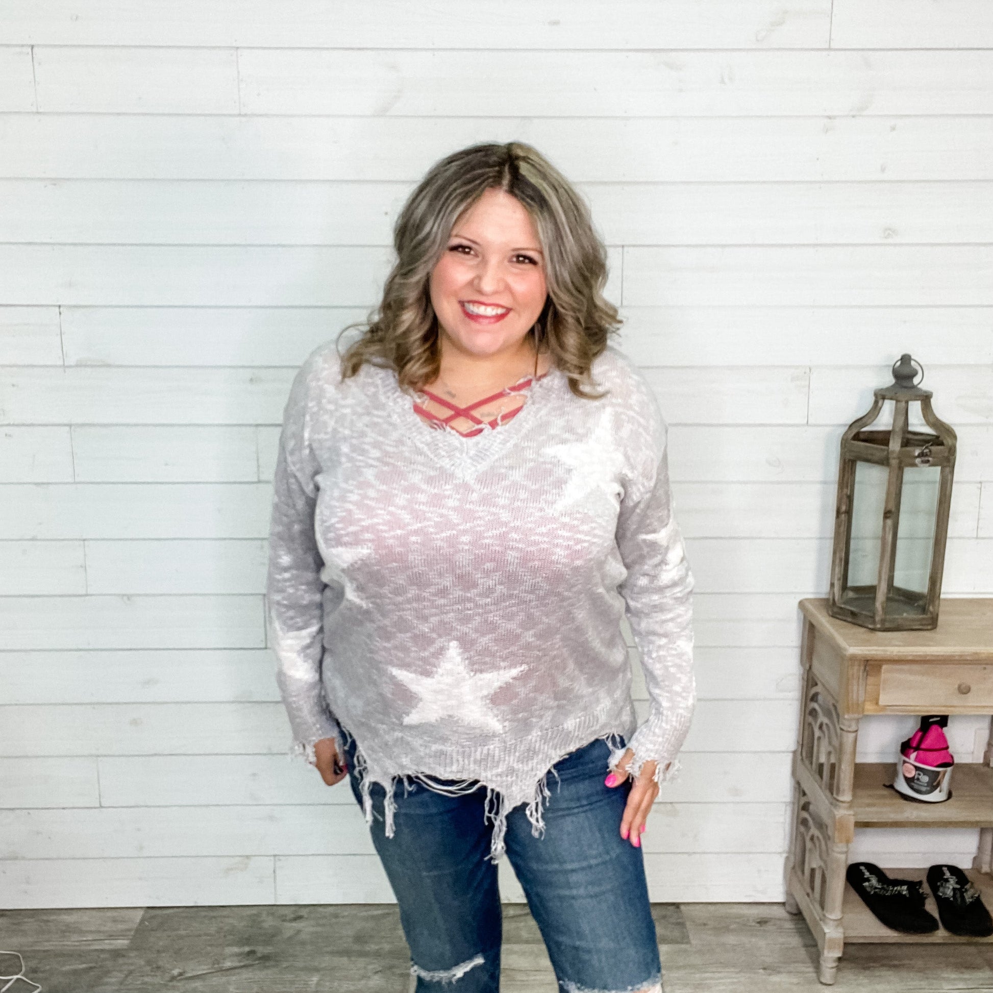 "Party All Night" Distressed Sweater (Silver)