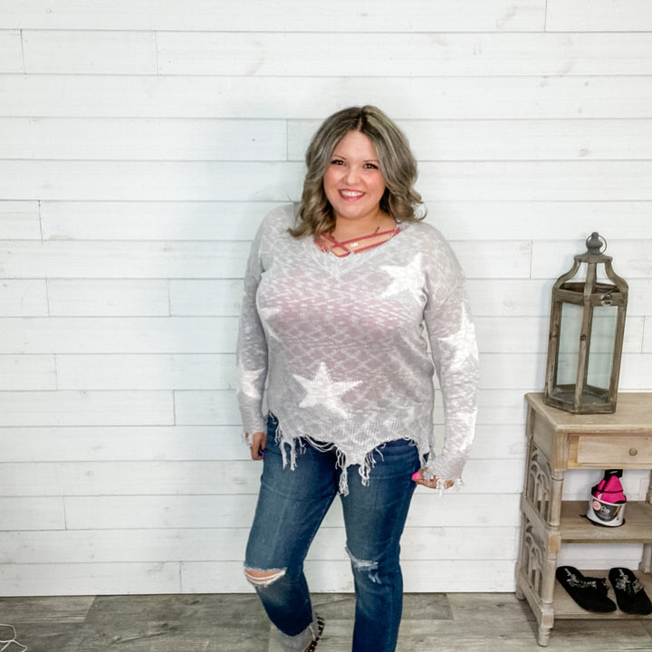 "Party All Night" Distressed Sweater (Silver)