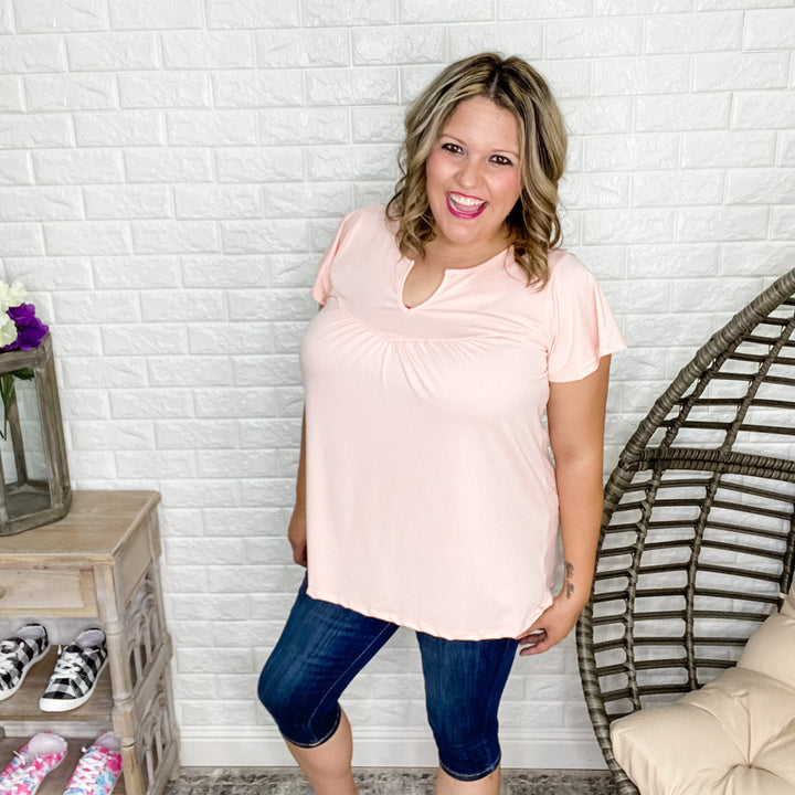 "Peaceful Peach" Cap Sleeve Split Neck