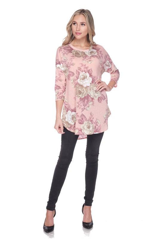 "Peaches & Cream" 3/4 Sleeve Floral Tunic/Top-Lola Monroe Boutique