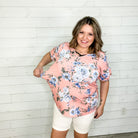 "Peachy Keen Jelly Bean" Floral Ruffle Short Sleeve V Neck-Lola Monroe Boutique