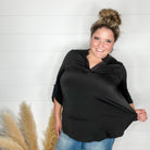 "Pearlie" Solid Color 3/4 Sleeve Split Neck (Black)-Lola Monroe Boutique