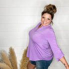 "Pearlie" Solid Color 3/4 Sleeve Split Neck (Lavender)-Lola Monroe Boutique