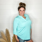 "Pearlie" Solid Color 3/4 Sleeve Split Neck (Neon Blue)-Lola Monroe Boutique