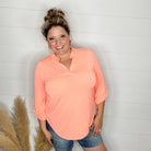 "Pearlie" Solid Color 3/4 Sleeve Split Neck (Neon Orange)-Lola Monroe Boutique