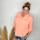 "Pearlie" Solid Color 3/4 Sleeve Split Neck (Neon Orange)-Lola Monroe Boutique