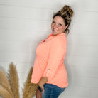 "Pearlie" Solid Color 3/4 Sleeve Split Neck (Neon Orange)-Lola Monroe Boutique