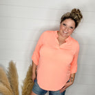 "Pearlie" Solid Color 3/4 Sleeve Split Neck (Neon Orange)-Lola Monroe Boutique