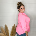 "Pearlie" Solid Color 3/4 Sleeve Split Neck (Neon Pink)-Lola Monroe Boutique