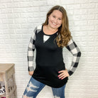 "Peeking Plaid" Long Sleeve Top (Black & White)-Lola Monroe Boutique