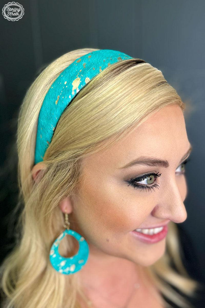 "Penelope" Faux Hide Hair Headband (Turquoise)-Lola Monroe Boutique