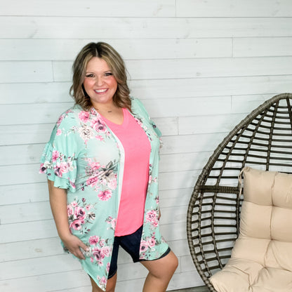 "Phyllis" Floral Ruffle Sleeve Kimono