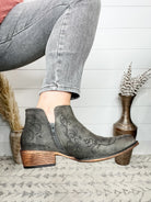 "Kaylee" Vegan Leather Laser Floral Design Bootie (Charcoal)-Lola Monroe Boutique