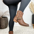 Pierre Dumas "Kaylee" Vegan Leather Side Zip Bootie with Buckle Detail (Brown)-Lola Monroe Boutique