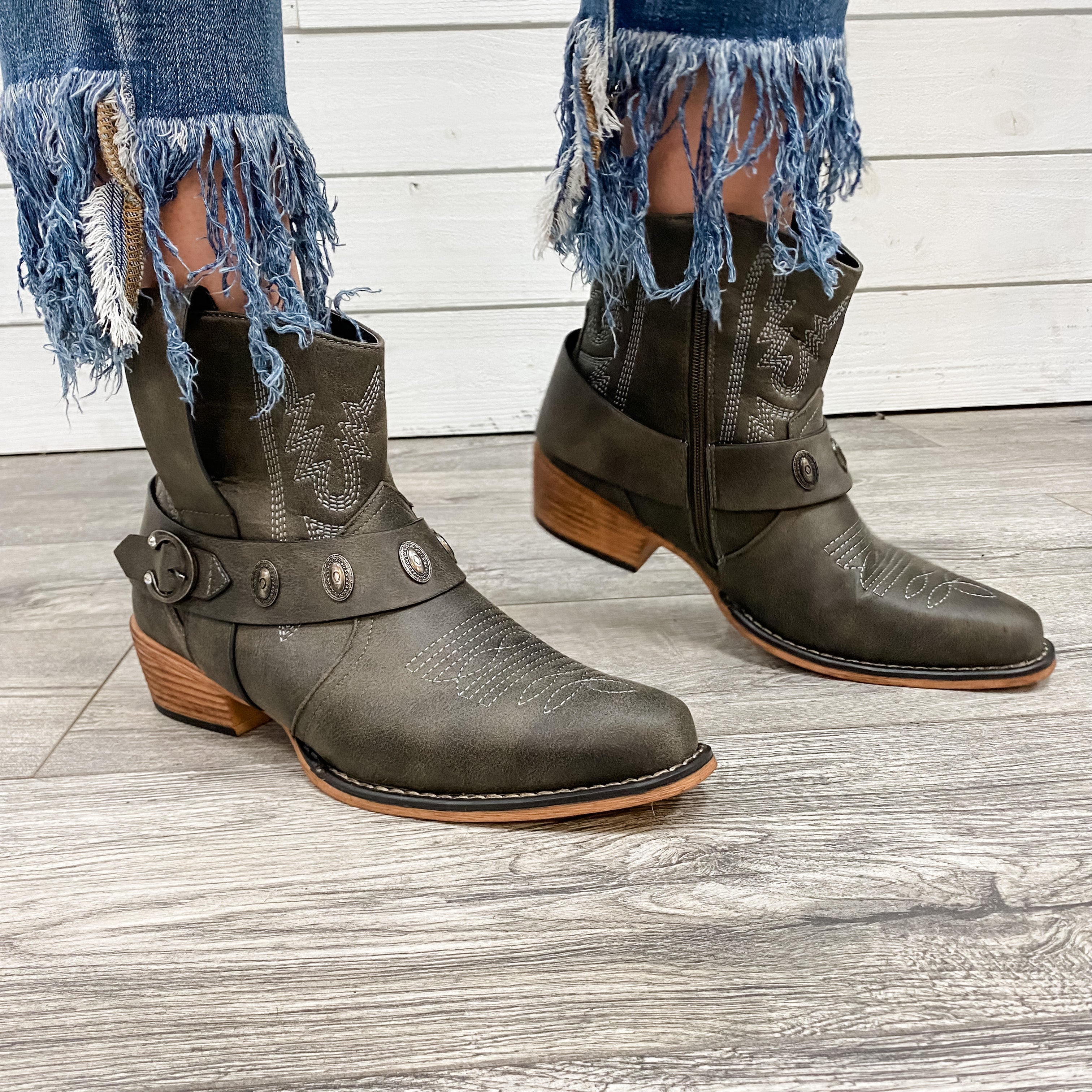 "Kaylee" Western Style Bootie (Charcoal)-Lola Monroe Boutique