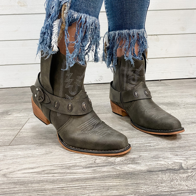 "Kaylee" Western Style Bootie (Charcoal)-Lola Monroe Boutique