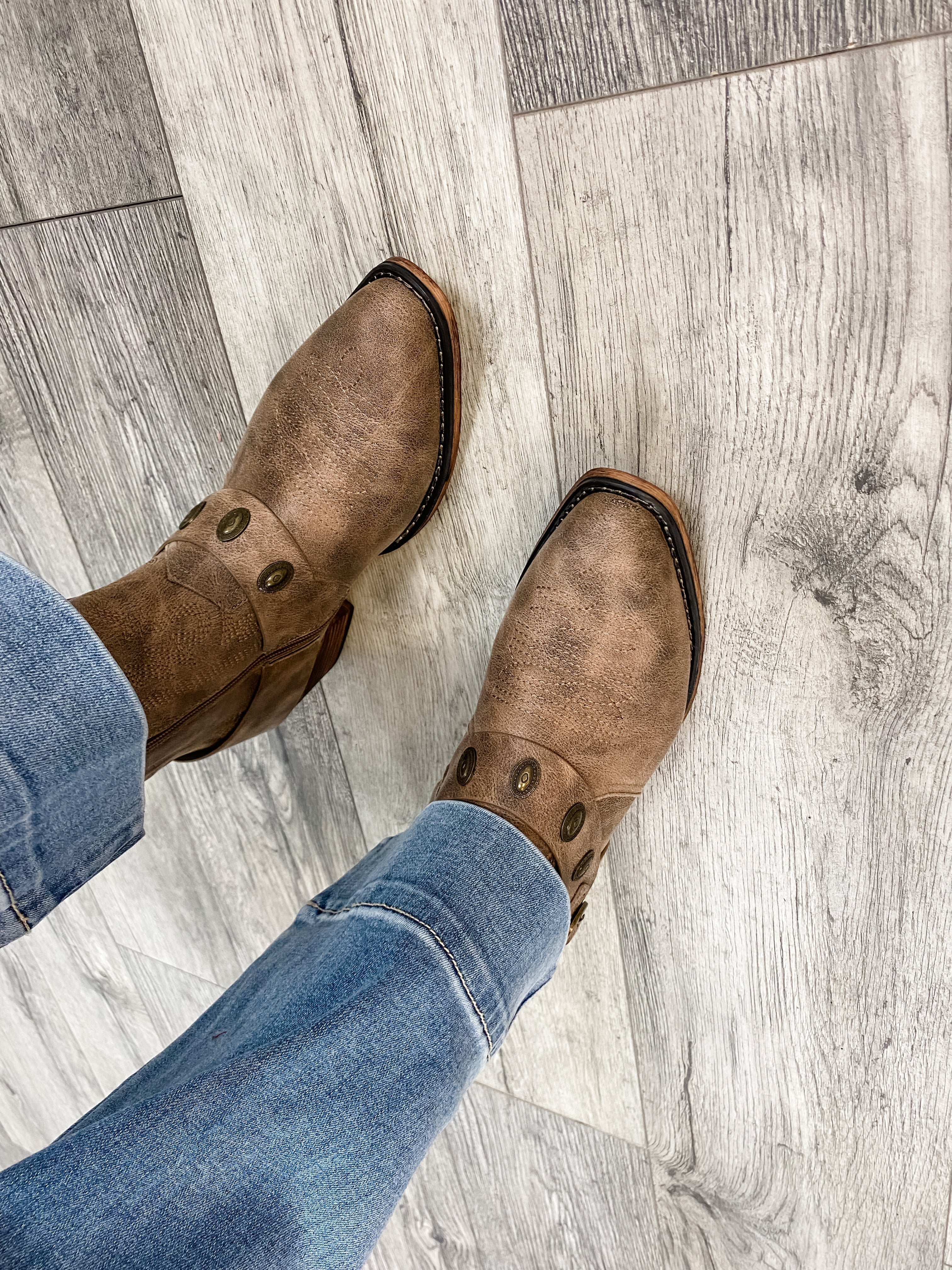 "Kaylee" Western Style Bootie (Taupe)-Lola Monroe Boutique