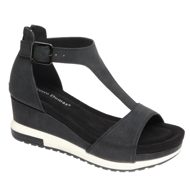 Pierre Dumas "Lyra" Sandal with Back Zip and Side Buckle (Black)