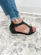 "Lyra" Sandal with Back Zip and Side Buckle (Black)-Lola Monroe Boutique