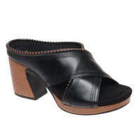 "Morgen" Criss Cross Design Slip On Block Heel Sandals (Black)-Lola Monroe Boutique