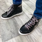 "Star Studded" High Top Side Zip Sneaker (Black and Pewter)-Lola Monroe Boutique