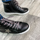 "Star Studded" High Top Side Zip Sneaker (Black and Pewter)-Lola Monroe Boutique