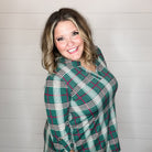 "Pinetop" Plaid Lizzy 3/4 Sleeve Split Neck-Lola Monroe Boutique