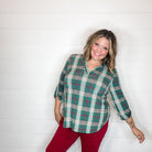 "Pinetop" Plaid Lizzy 3/4 Sleeve Split Neck-Lola Monroe Boutique