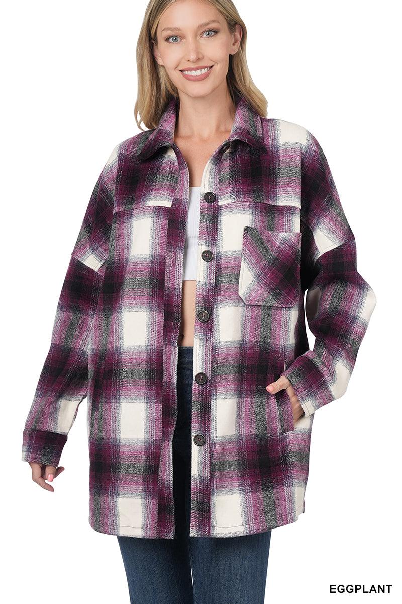 Plaid Flannel Jacket (Mutiple Colors)-Lola Monroe Boutique