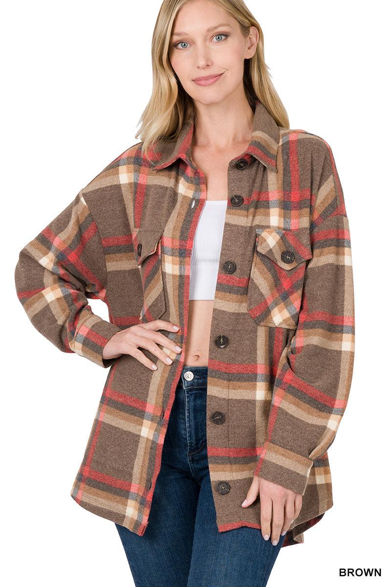 Plaid Oversized Shacket (Brown)-Lola Monroe Boutique