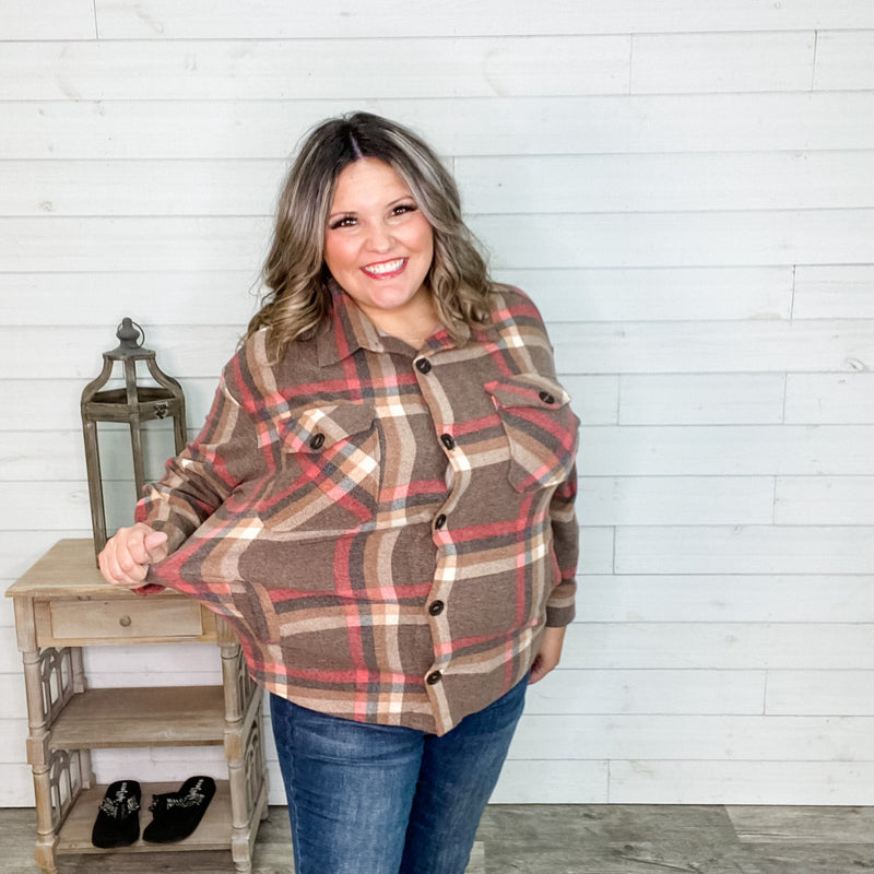 Plaid Oversized Shacket (Brown)-Lola Monroe Boutique