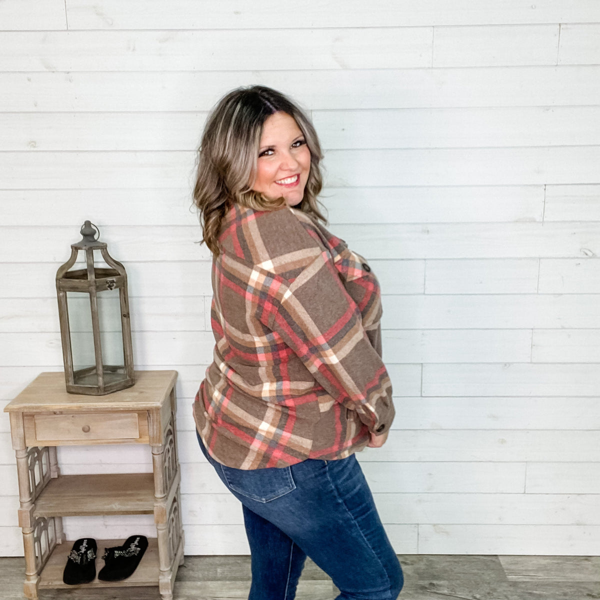 Plaid Oversized Shacket (Brown)-Lola Monroe Boutique