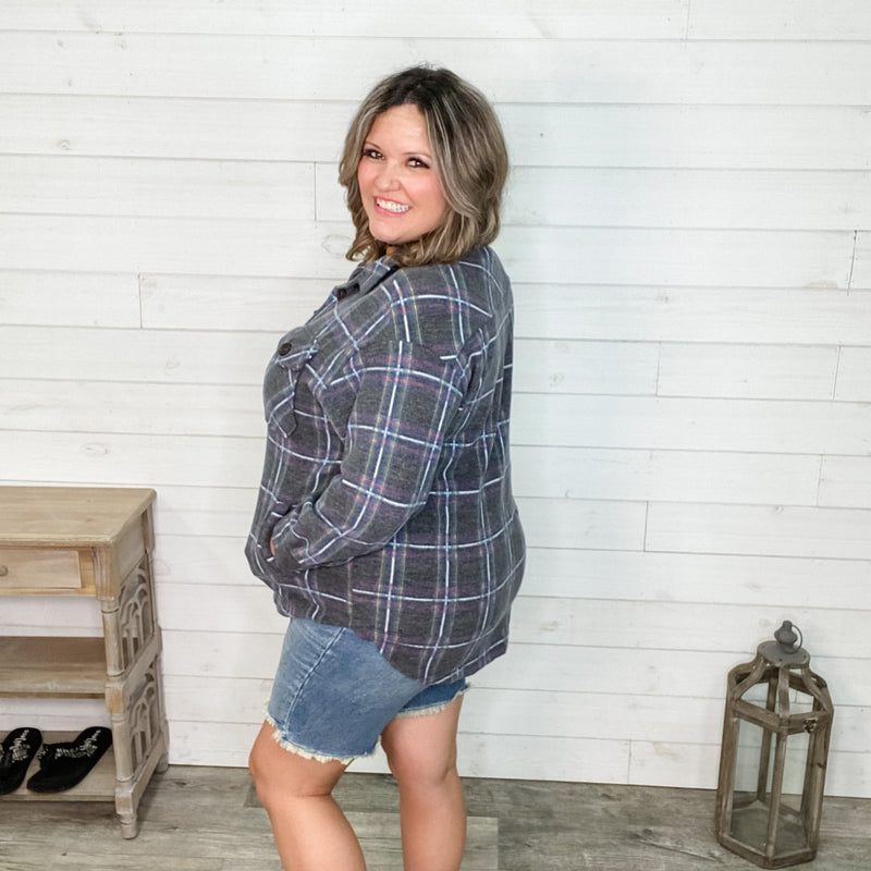 Plaid Oversized Shacket (Charcoal)-Lola Monroe Boutique