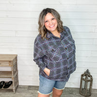 Plaid Oversized Shacket (Charcoal)-Lola Monroe Boutique