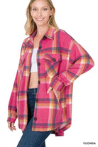 Plaid Oversized Shacket (Fuchsia)-Lola Monroe Boutique