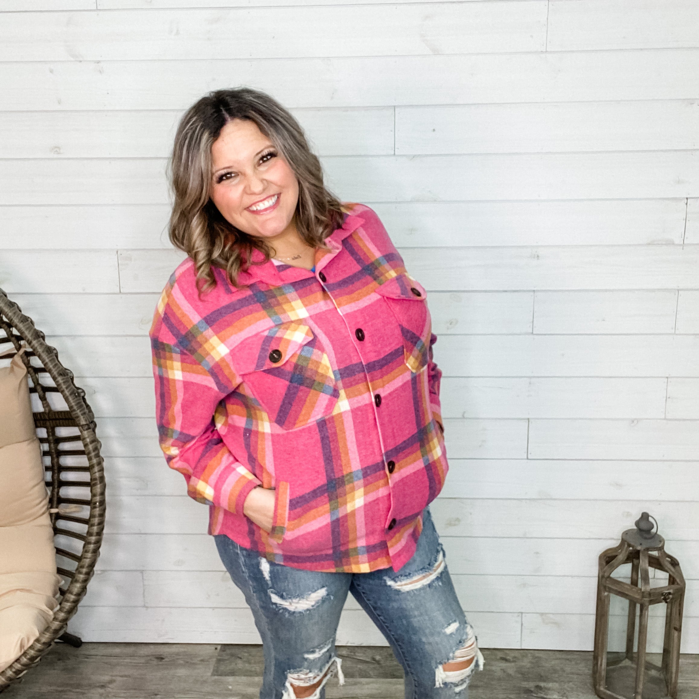 Plaid Oversized Shacket (Fuchsia)-Lola Monroe Boutique