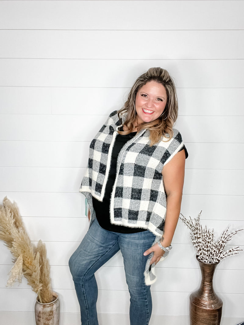 Plaid Oversized Sweater Vest (Black & White)-Lola Monroe Boutique