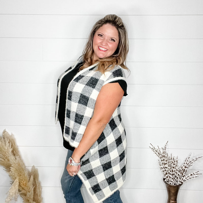 Plaid Oversized Sweater Vest (Black & White)-Lola Monroe Boutique