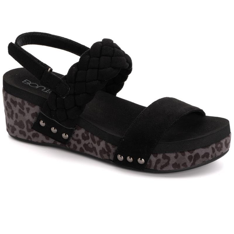 "Pleasant" By Corkys Wedge with Heel Strap Sandal (Black Suede)-Lola Monroe Boutique