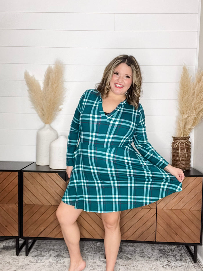 "Polly" Long Sleeve Split Neck Dress with Pockets-Lola Monroe Boutique