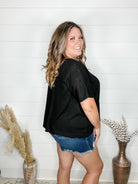 "Ponder" Oversized Hacci Tee with Chest Pocket (Black)-Lola Monroe Boutique