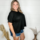 "Ponder" Oversized Hacci Tee with Chest Pocket (Black)-Lola Monroe Boutique