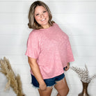 "Ponder" Oversized Hacci Tee with Chest Pocket (Light Rose)-Lola Monroe Boutique