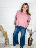 "Ponder" Oversized Hacci Tee with Chest Pocket (Light Rose)-Lola Monroe Boutique